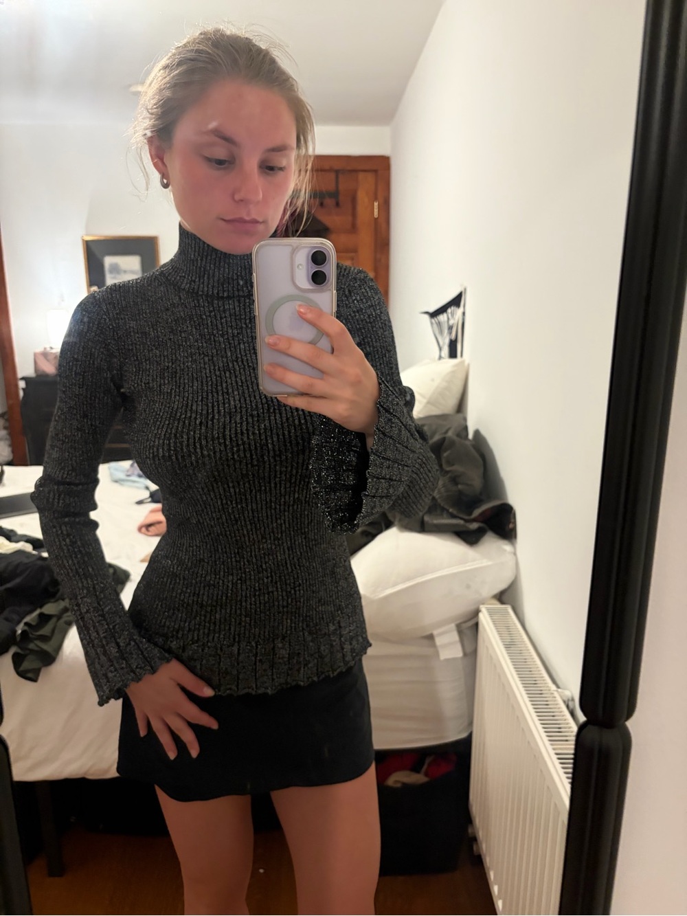 Proenza Schouler Ribbed Metallic Turtleneck Sweater in Charcoal